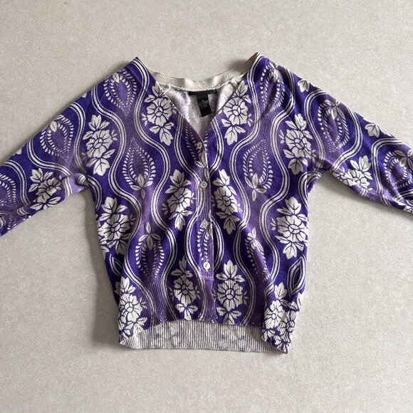 2000s Purple Floral Cashmere Cardigan ASO Alex Russo - Picture 6 of 10